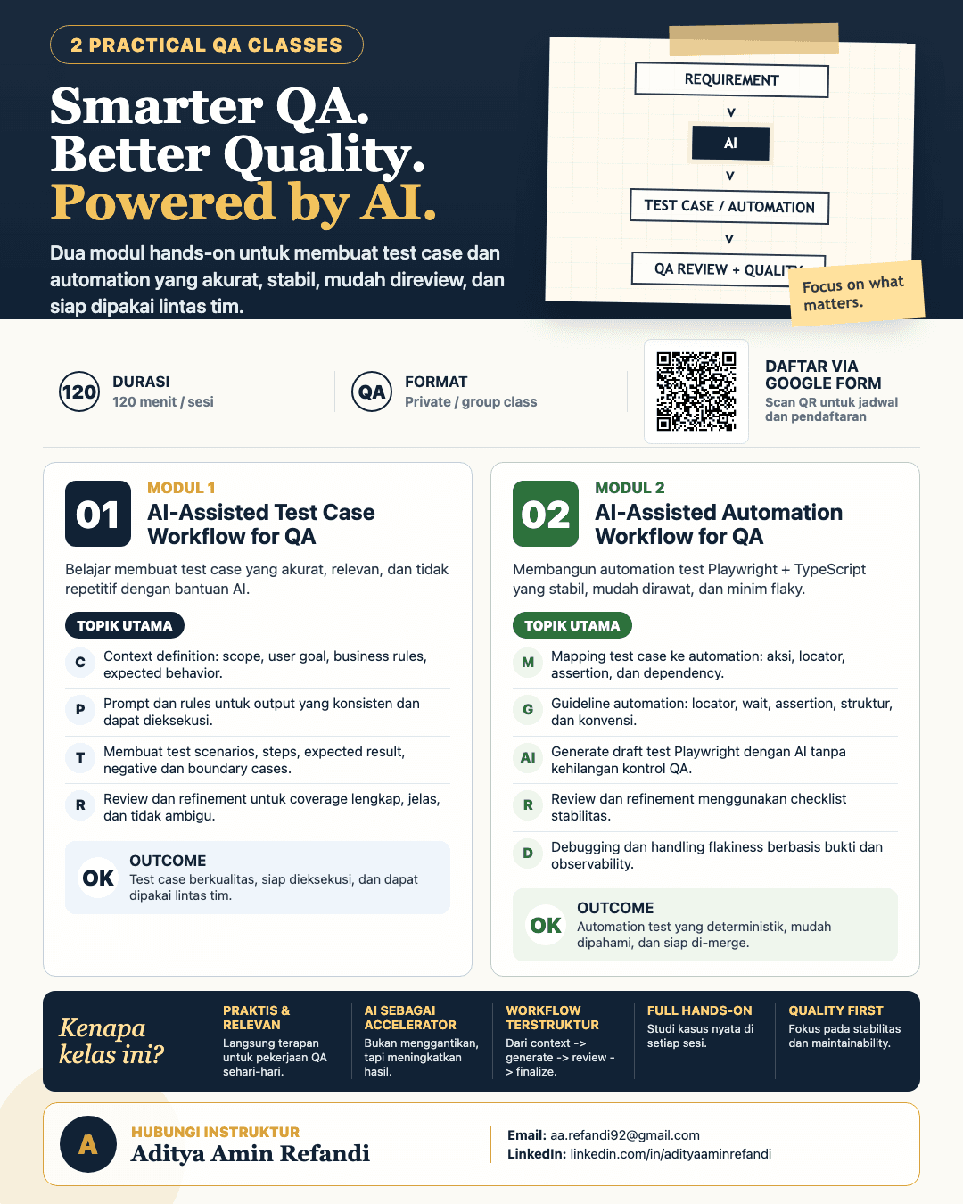 Poster kelas AI for QA: Smarter QA, Better Quality, Powered by AI